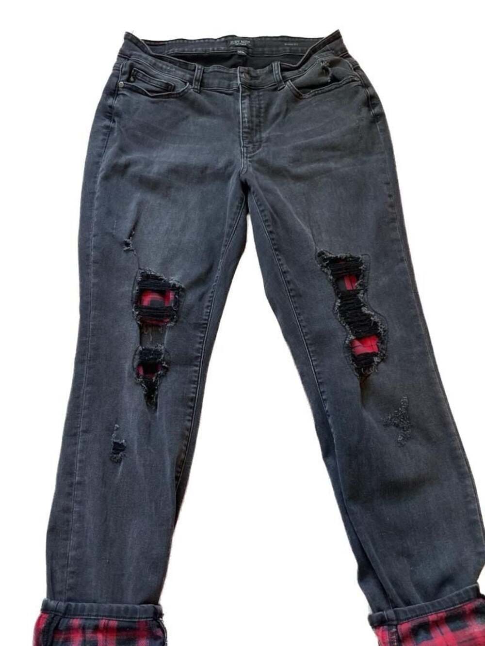 Judy Blue Plaid Patch Punk Rock Distressed Skinny Jeans Plus Size 14W